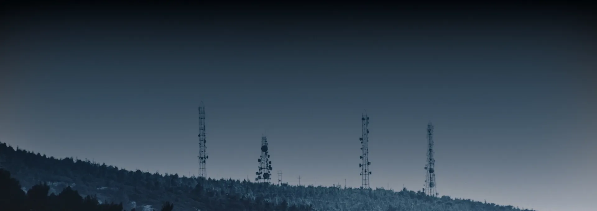 Blue banner with radio broadcast antennas